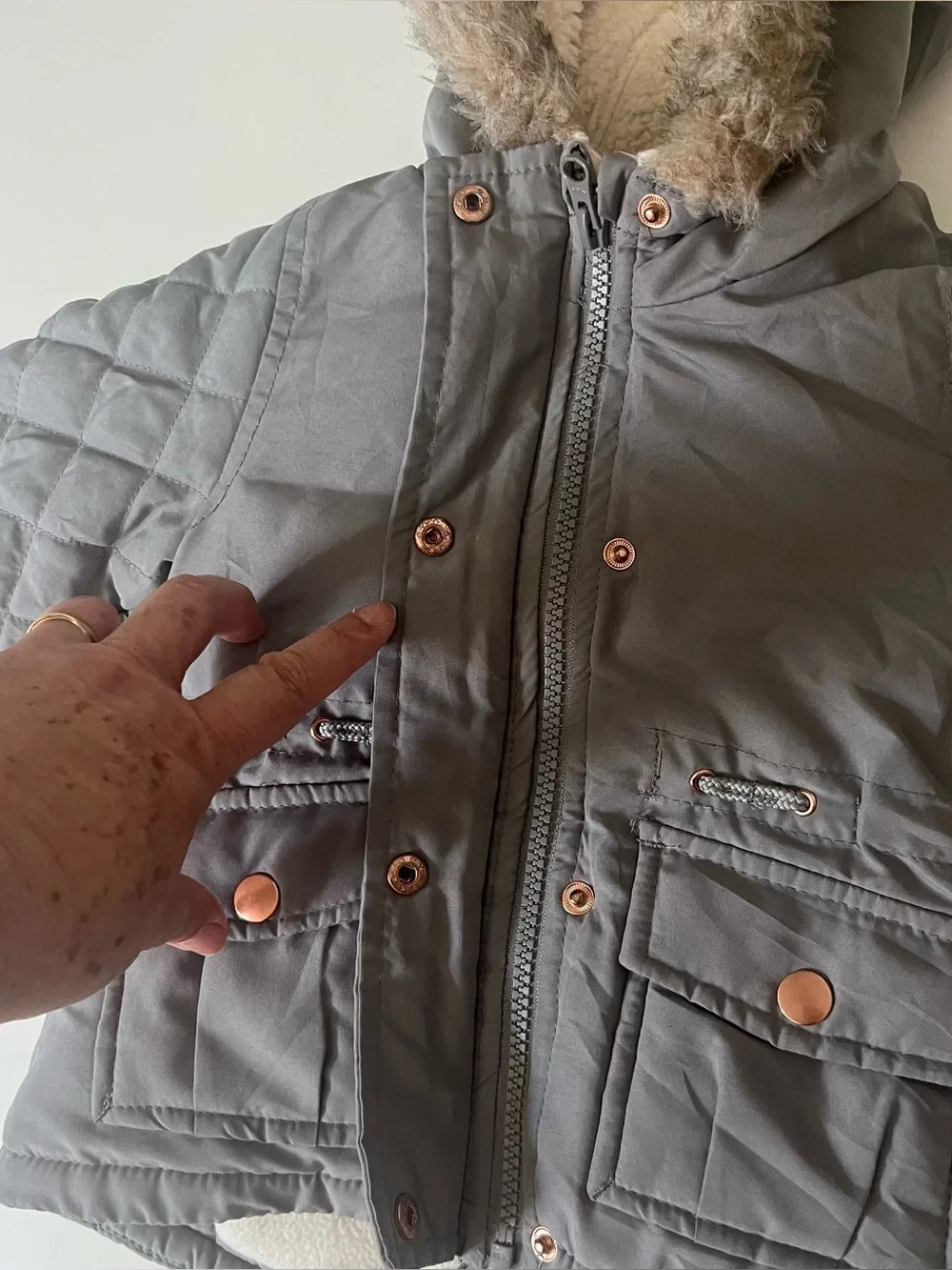OshKosh B'gosh Gray Quilted Faux-Fur Hooded Puffer Coat